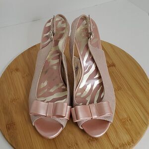 Anne Klein High Heel Shoes Akeuropa Pink Peep Toe Bow Slingback Size 9 M